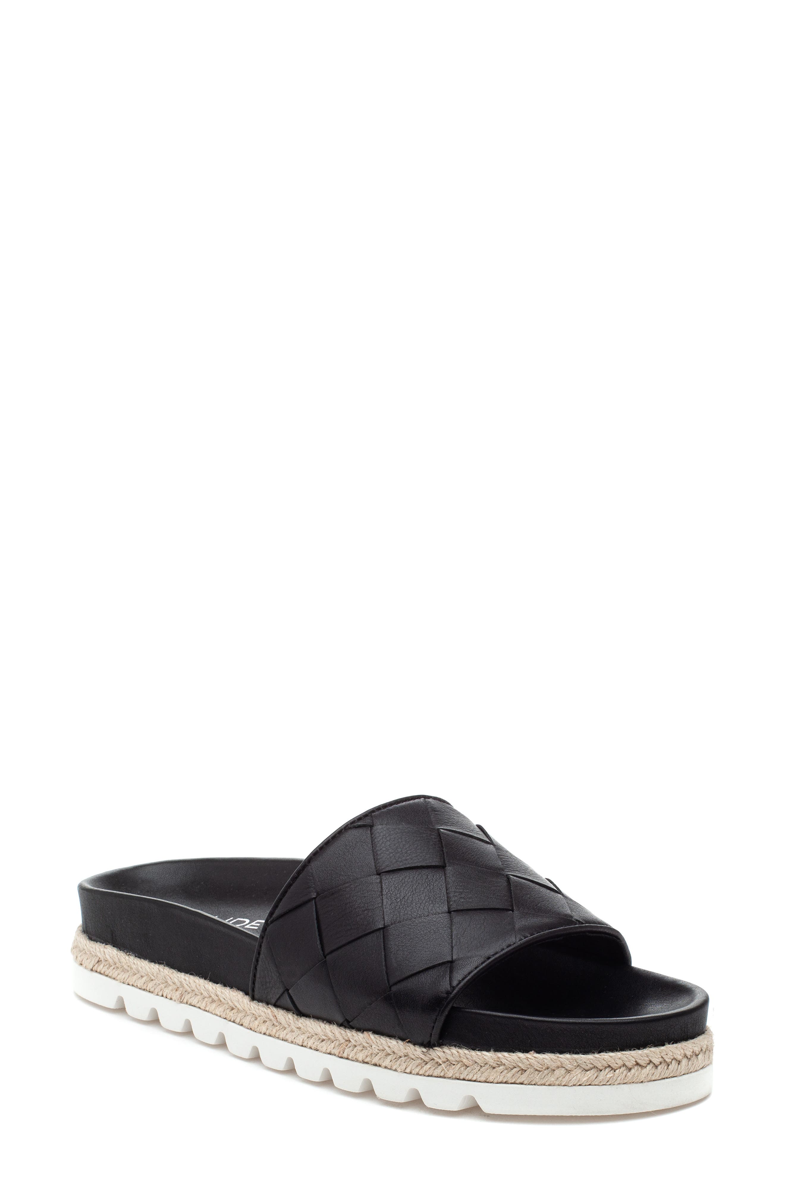 Slide Sandal, Main, color, BLACK LEATHER