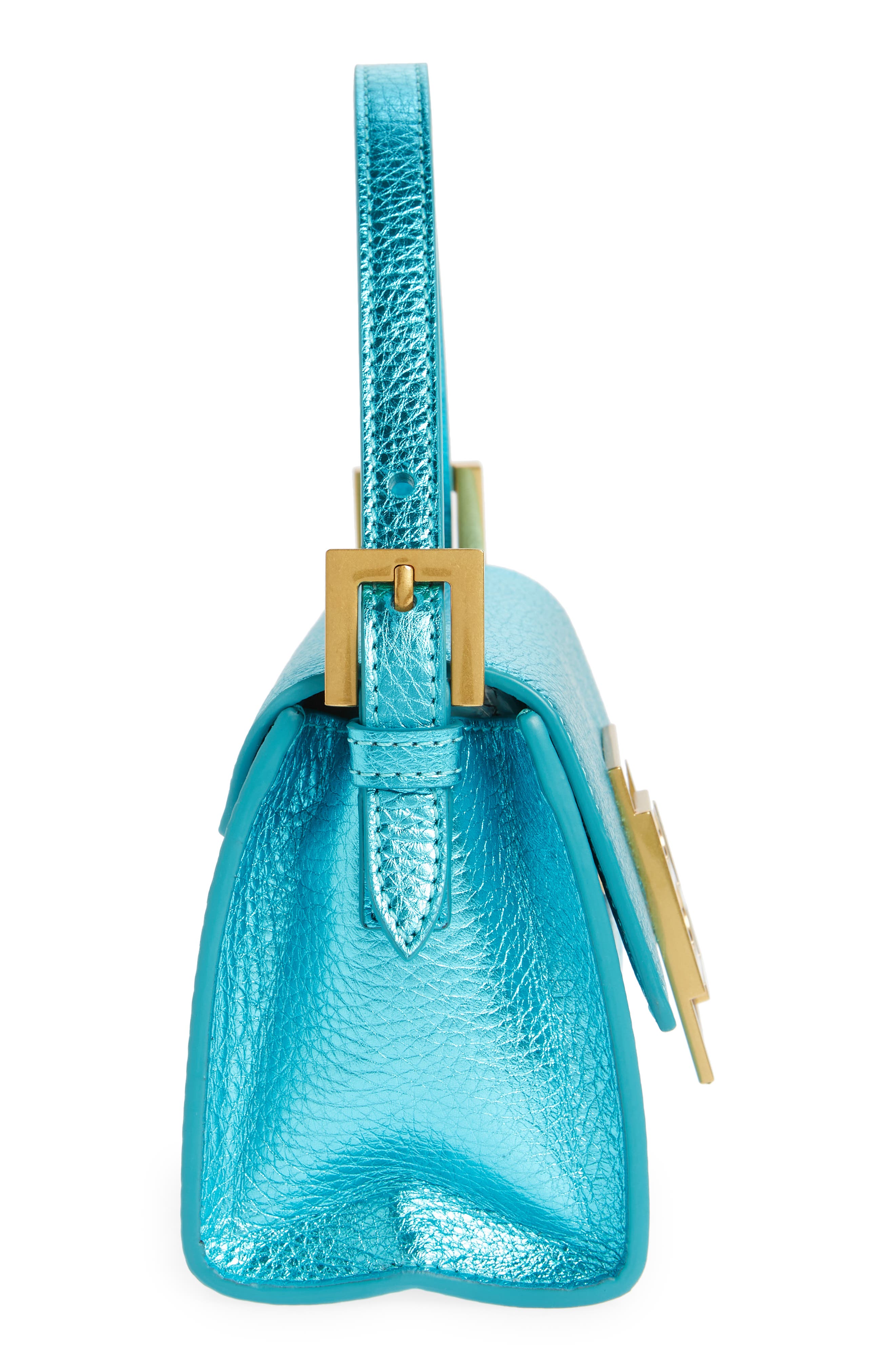 By Far Fran Metallic Leather Top Handle Bag, Alternate, color, 