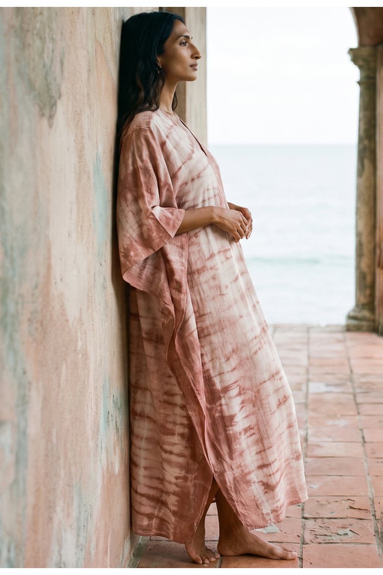 Maxi Cotton Caftan, Alternate, color, Terracotta Tie Dye