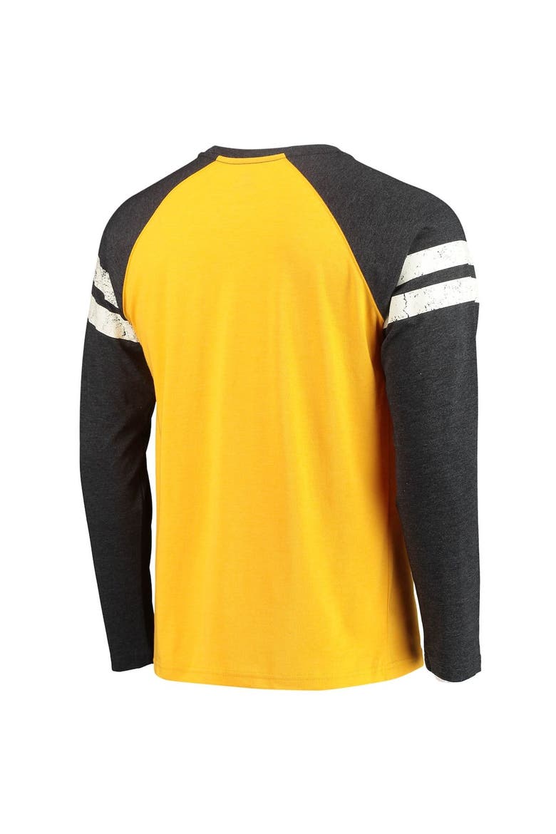 Men's Starter Gold/Black Pittsburgh Steelers Throwback League Raglan Long Sleeve Tri-Blend T-Shirt, Alternate, color, Gold