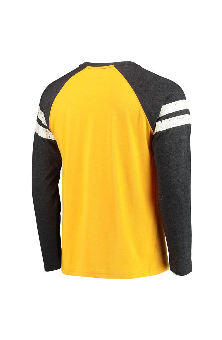 STARTER Men's Starter Gold/Black Pittsburgh Steelers Throwback League Raglan Long Sleeve Tri-Blend T-Shirt, Alternate, color, Gold