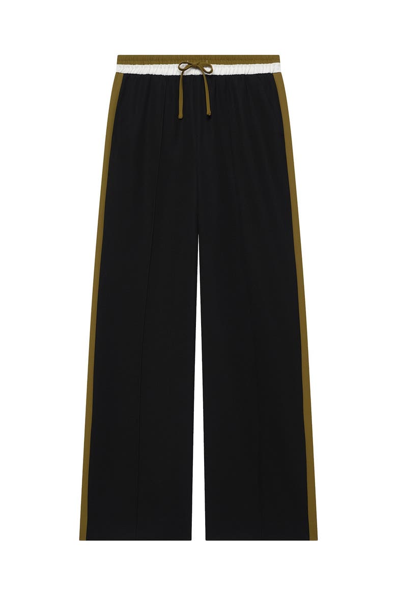 Side Stripe Tie Waist Wide Trousers, Alternate, color, Black