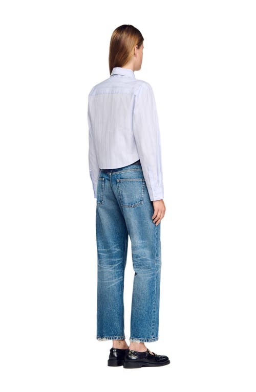Sandro Womens Sky Blue Marissa Cropped Cotton Shirt In White