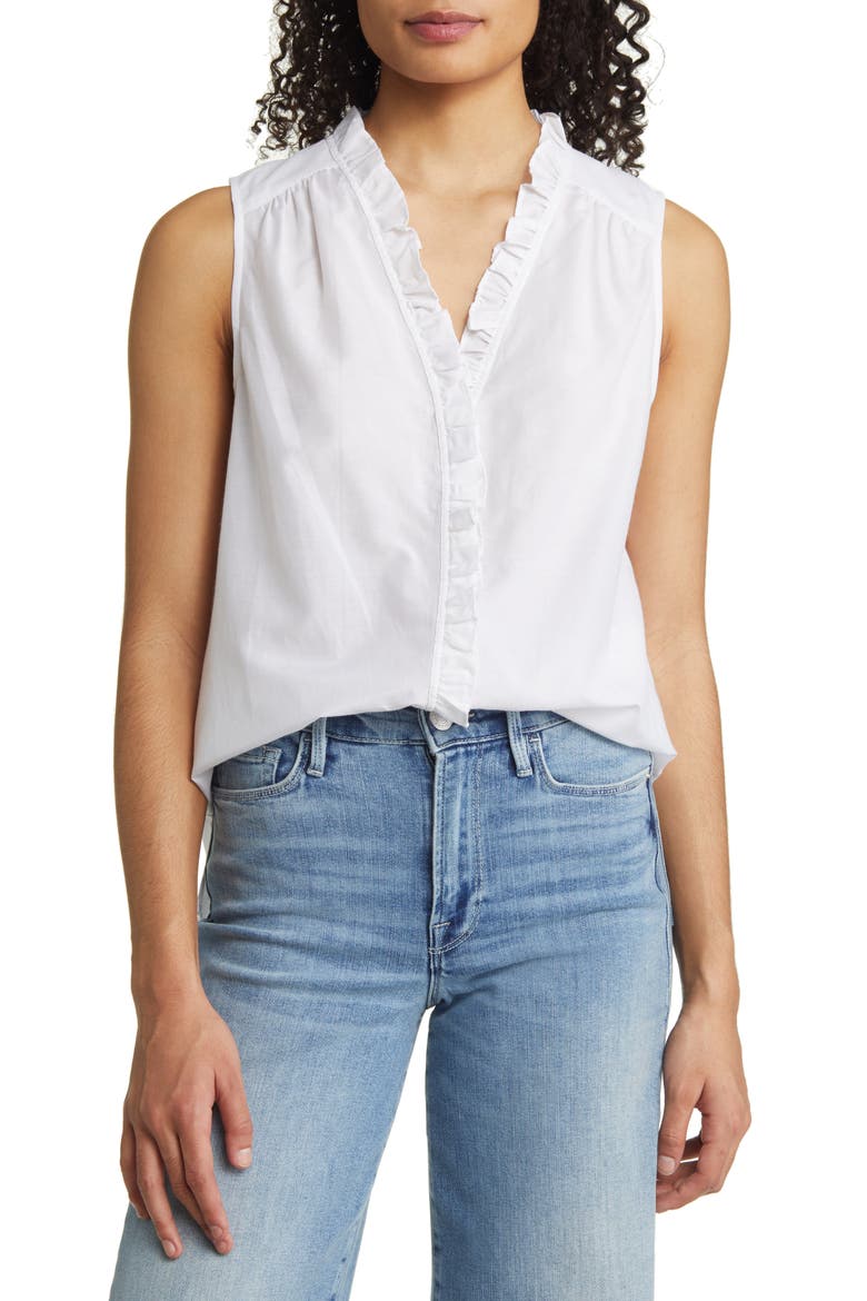 Agua Amara Sleeveless Cotton & Silk Blouse, Main, color, WHITE