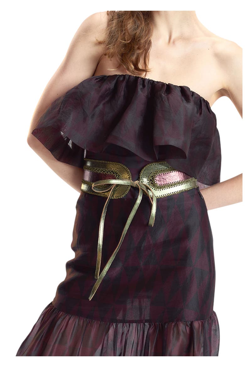 Organza Mesh Flounce Tube Top, Main, color, Black/Burgundy