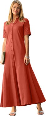 Jessica London Stretch Cotton Button Front Maxi Dress