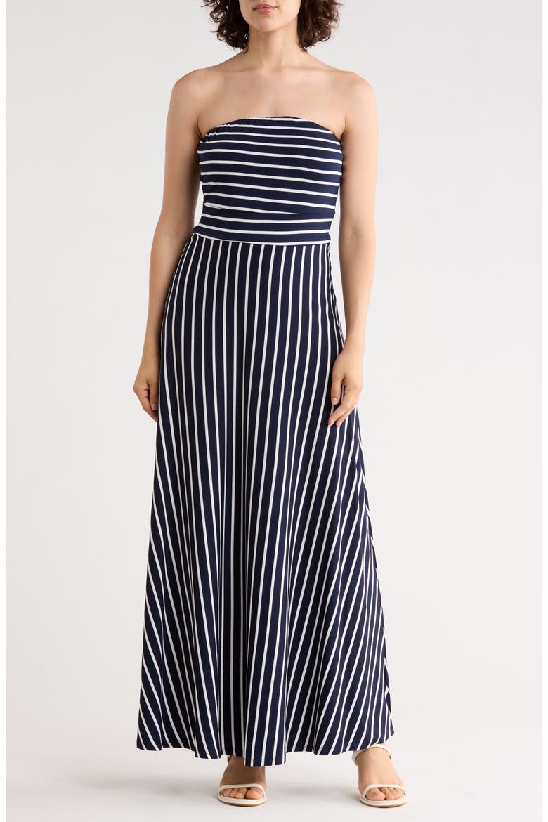 WEST KEI Striped Strapless Maxi Dress, Main, color, NAVY STRIPE
