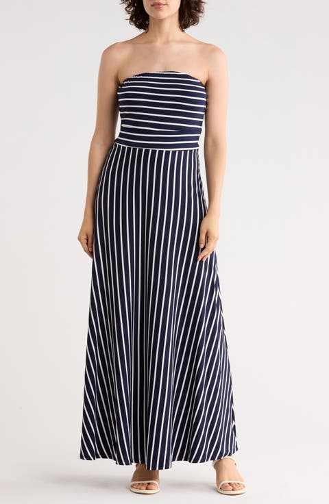 EI Striped Strapless Maxi Dress