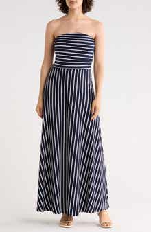 WEST KEI Striped Strapless Maxi Dress