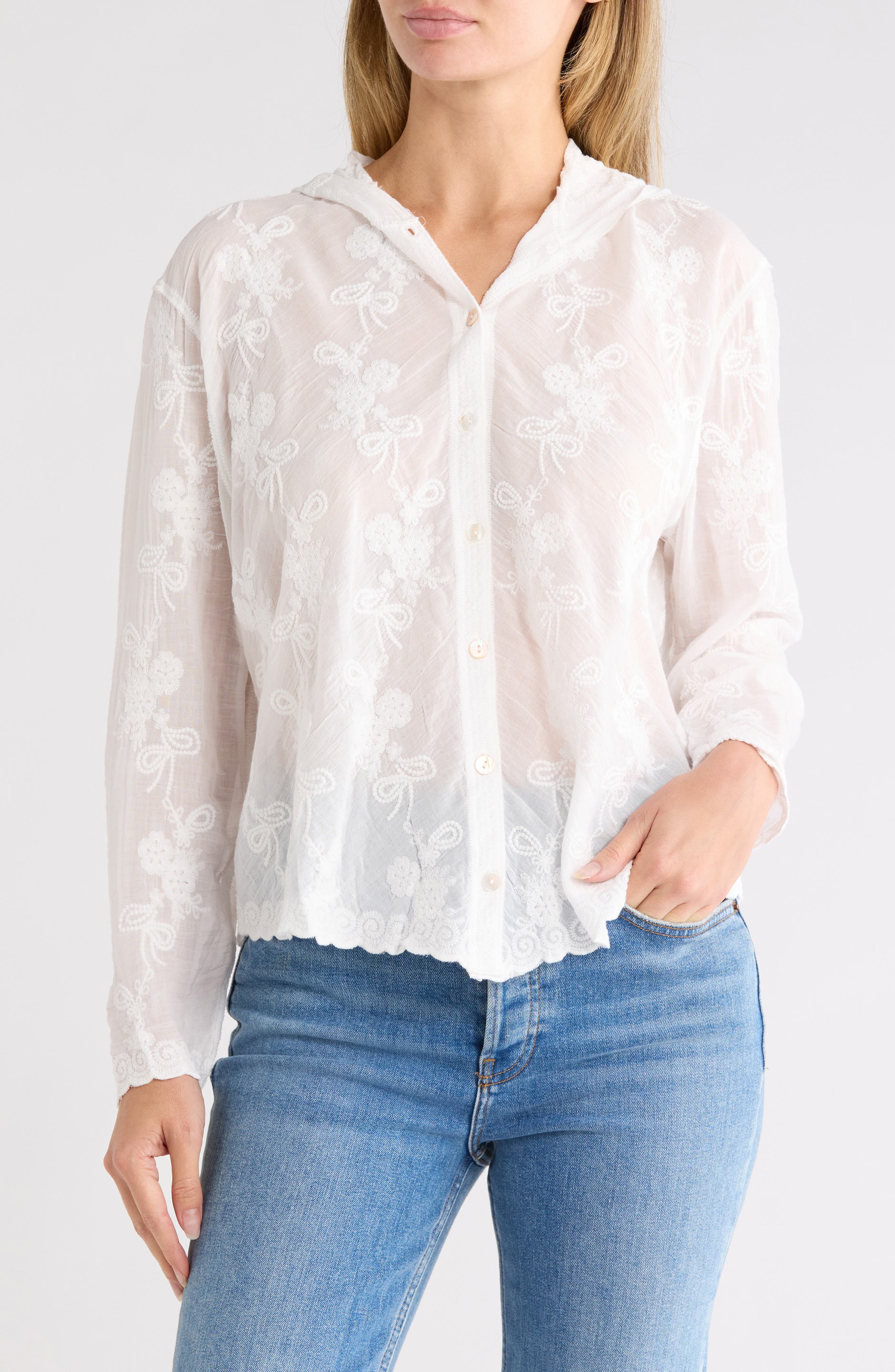 Embroidered Cotton Hooded Shirt