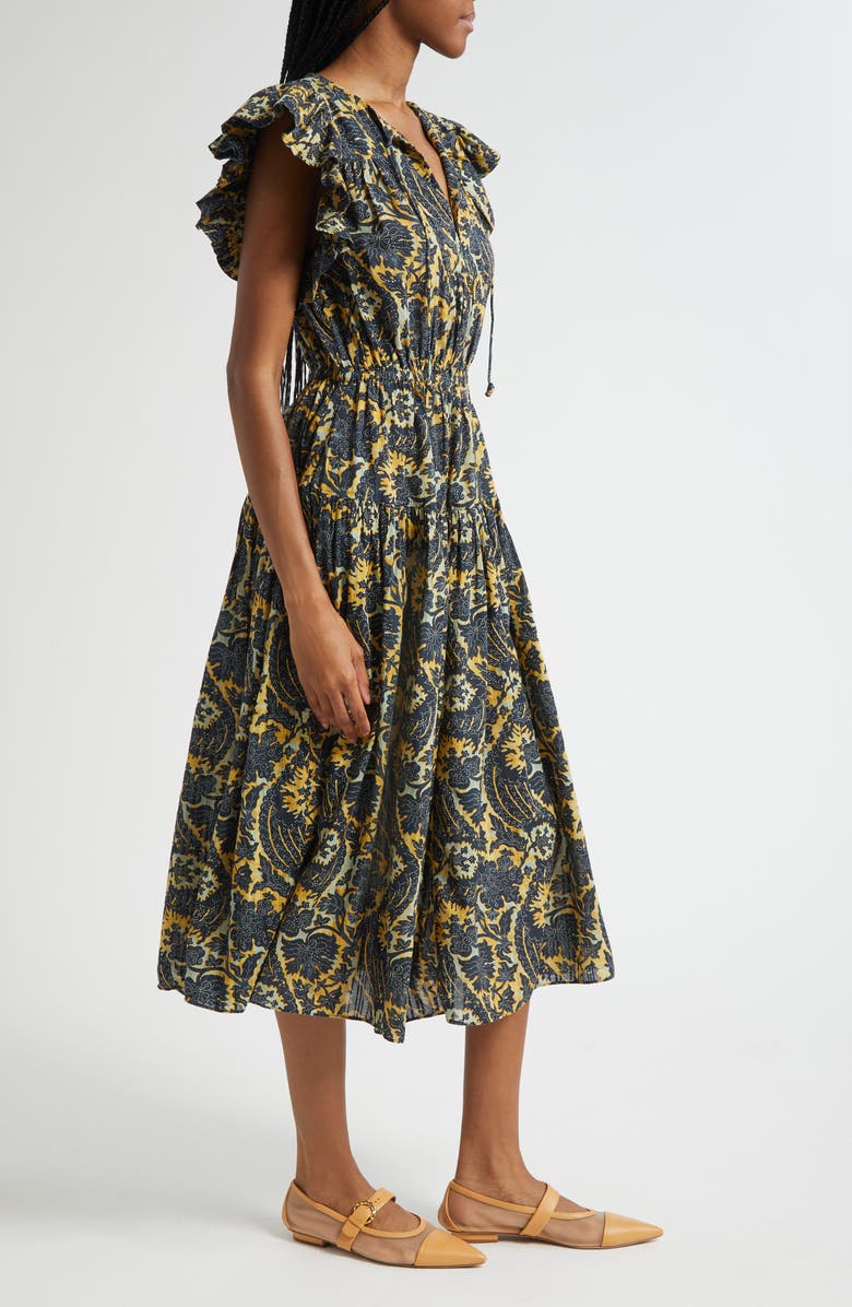 Ulla Johnson Kairi Flutter Sleeve Midi Dress, Alternate, color, Luna