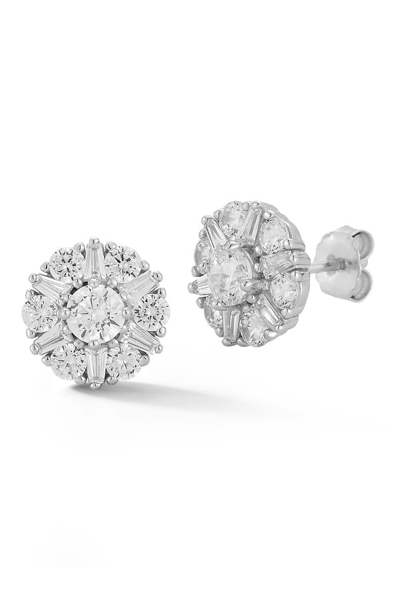 Cubic Zirconia Cluster Stud Earrings, Main, color, SILVER