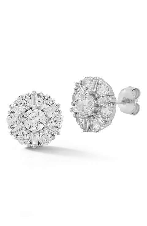 Cubic Zirconia Cluster Stud Earrings