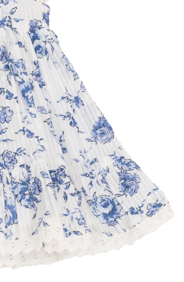 Rare Editions Floral Toile Dress, Bloomers & Headband Set, Alternate, color, Blue