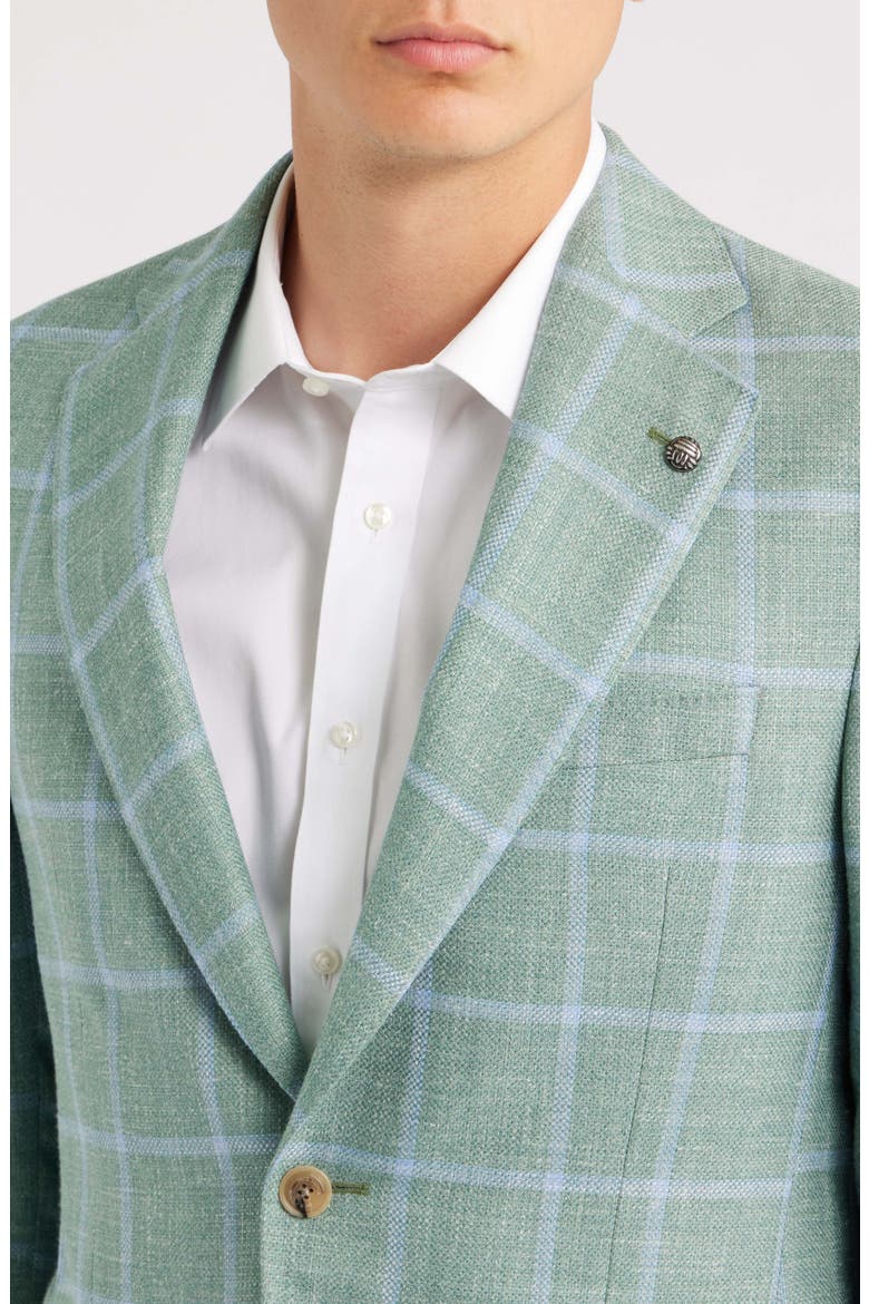 250th Capsule Myles Unconstructed Green Windowpane Check Slub Wool & Silk Blend Sport Coat, Alternate, color, SAGE