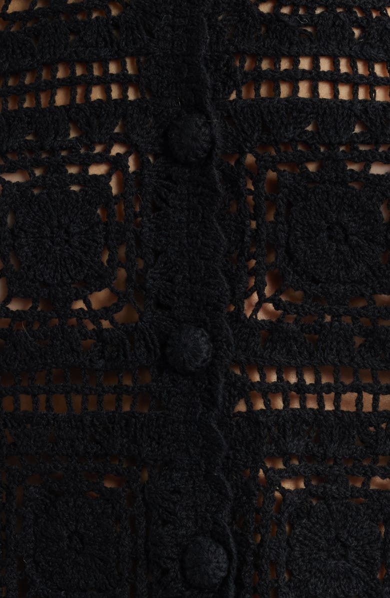 FRAME Cotton Crochet Cardigan, Alternate, color, Black