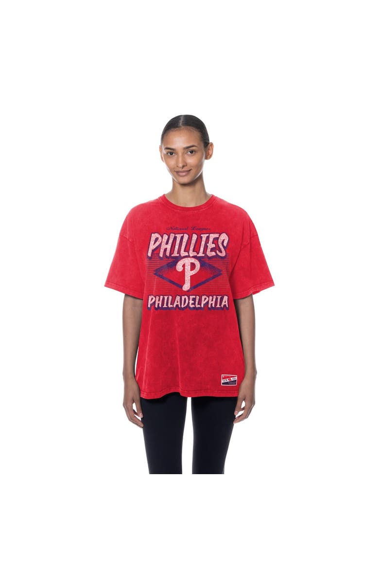 Women's New Era  Red Philadelphia Phillies Mineral Wash Oversized T-Shirt, Alternate, color, Red