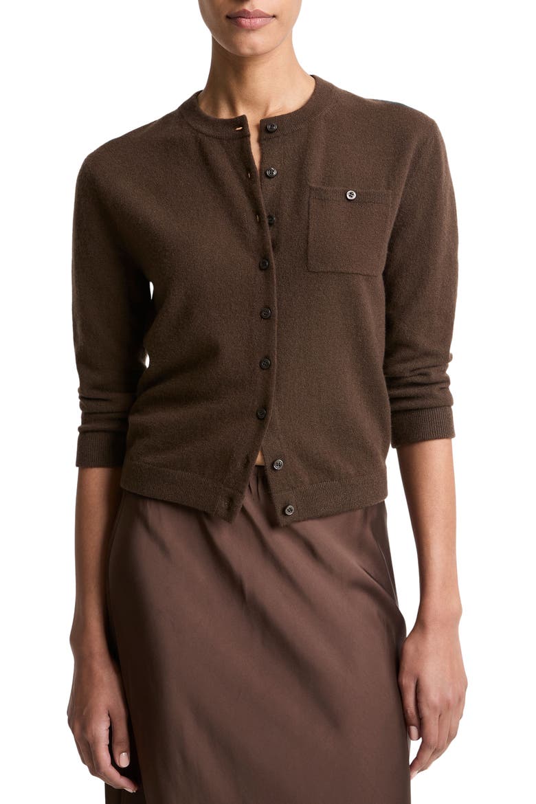 Pocket Wool & Cashmere Blend Cardigan, Main, color, DARK BARK