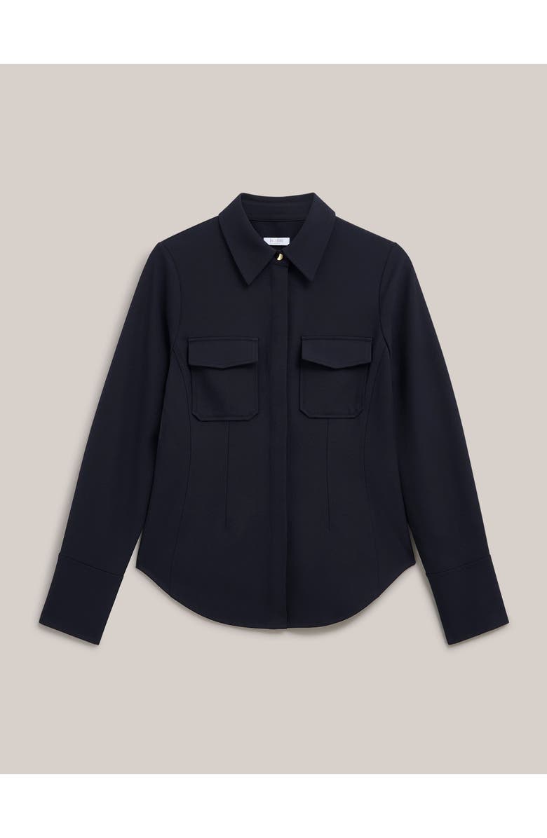 HOBBS LONDON Dannie Cinched-Waist Collard Shirt, Alternate, color, Hobbs Navy