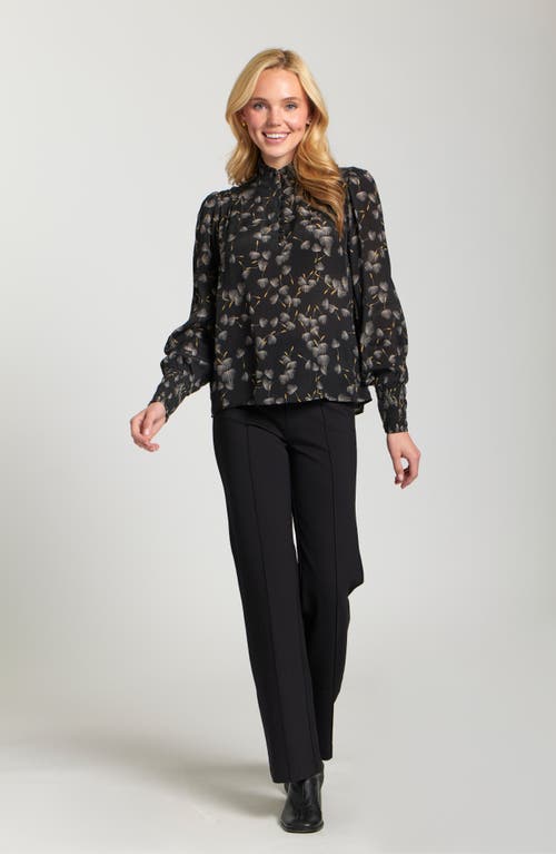 Apny Puff Shoulder Button Front Top In Multi