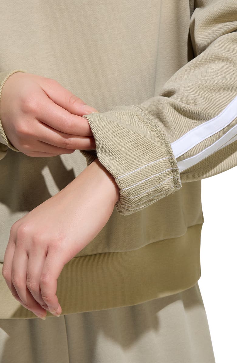 adidas 3-Stripes French Terry Crewneck Sweatshirt, Alternate, color, Wonder Cargo/ White