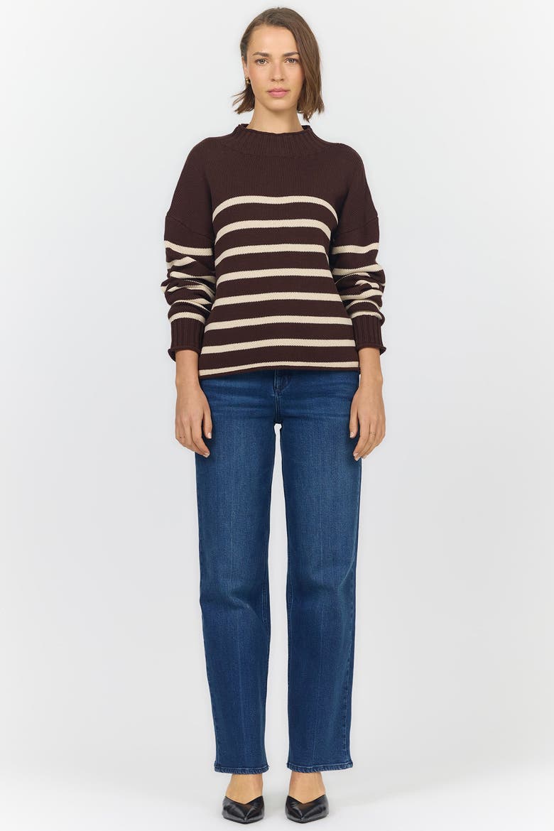 Solana Long Sleeve Funnel Neck Roll Neck Stripe Sweater, Alternate, color, Chocolate Torte