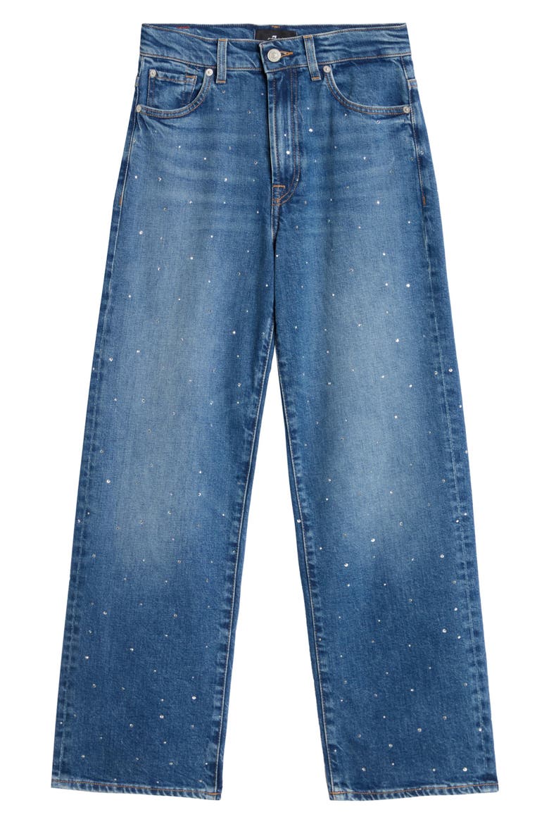 Stovepipe Embellished High Waist Ankle Straight Leg Jeans, Alternate, color, BLUE SHINE