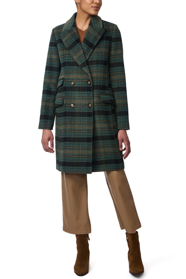 Plaid Double Breasted Coat, Alternate, color, GREEN PLAIN