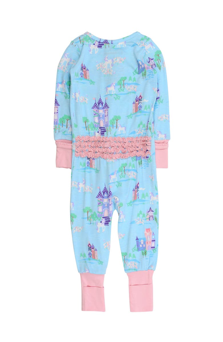 RuffleButts Baby Girls SoftSnooze Convertible Ruffle One Piece Pajama, Alternate, color, Once Upon A Castle