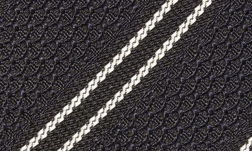 Drake's Double Stripe Grenadine Silk Tie In Black