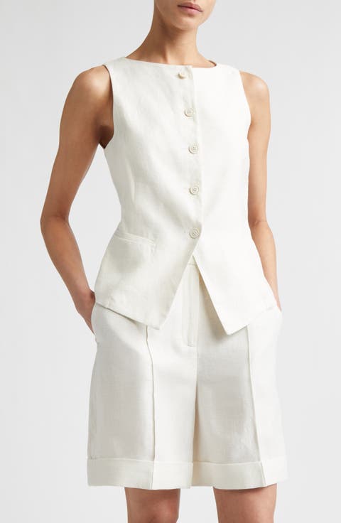 Linen Blend Bateau Neck Vest