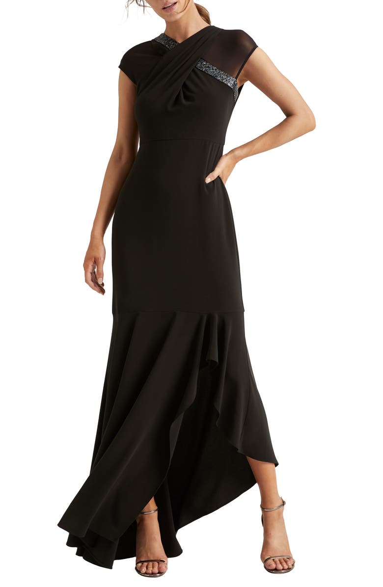 HALSTON Heritage Crossover Embellished Asymmetrical Gown, Alternate, color,