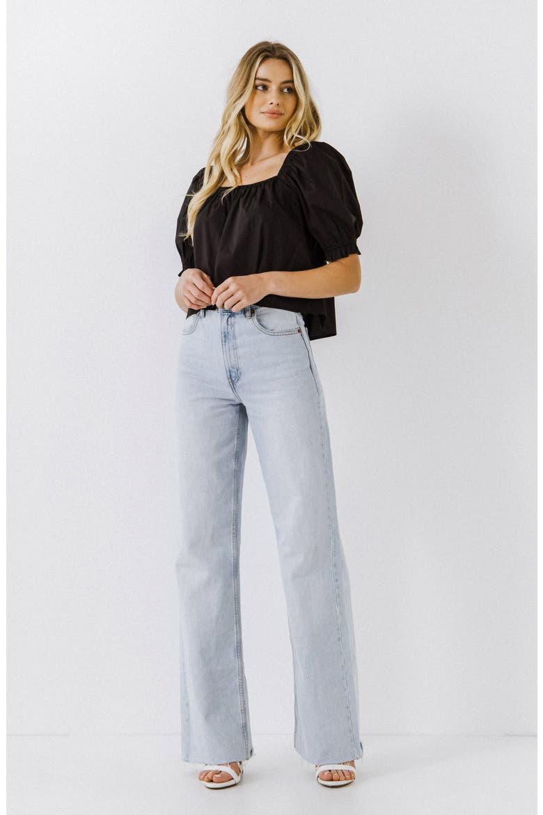Puff Sleeve Cotton Top, Alternate, color, BLACK