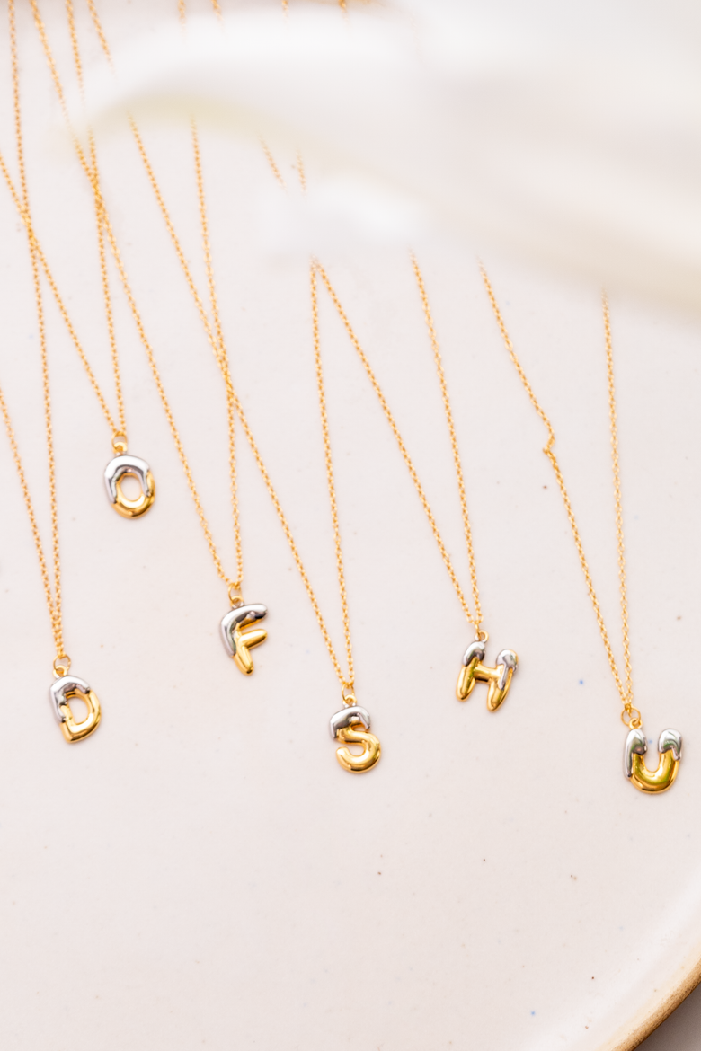Two Tone Bubble Initial Necklace, Alternate, color, Two Tone O