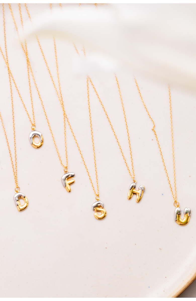 Zynnia Collective Two Tone Bubble Initial Necklace, Alternate, color, Two Tone O
