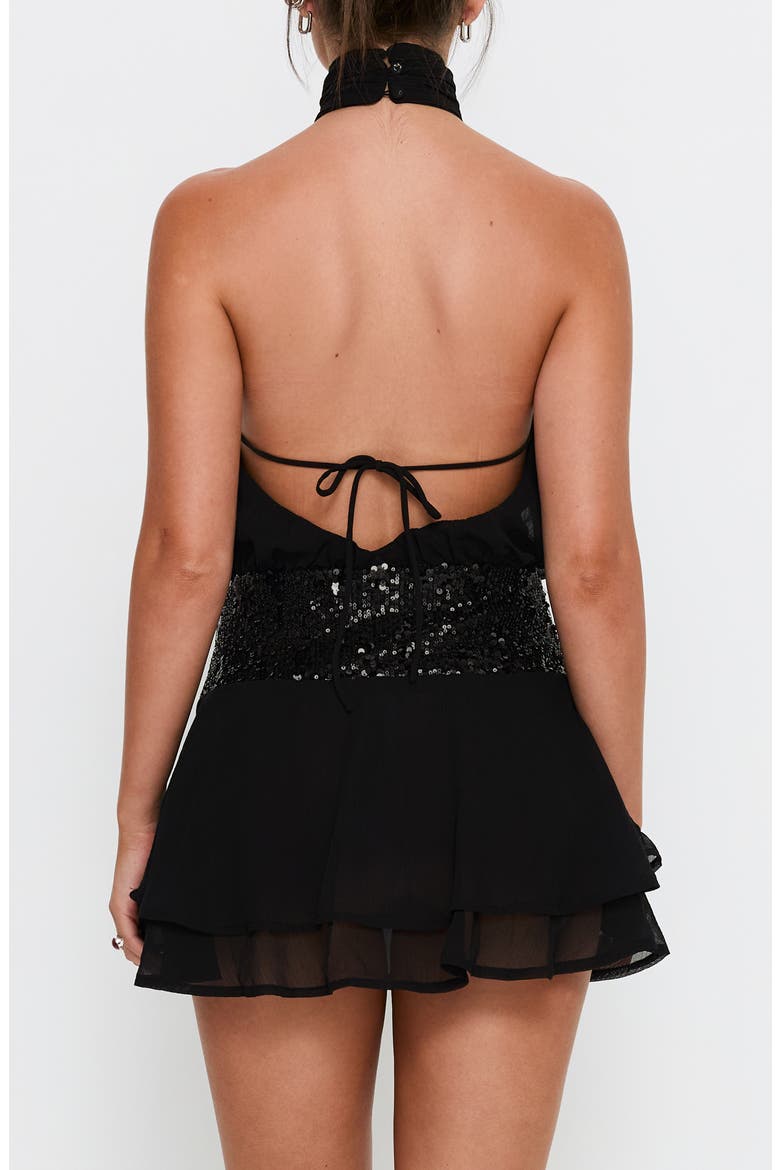 Zenayda Sequin Open Back Drop Waist Minidress, Alternate, color, BLACK