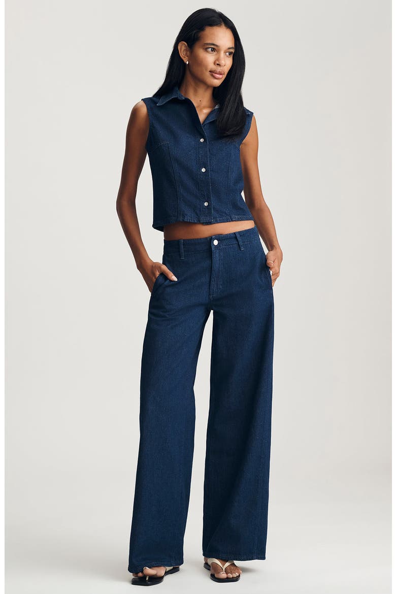 Bria Sleeveless Crop Denim Shirt, Alternate, color, DARK LINEN DENIM