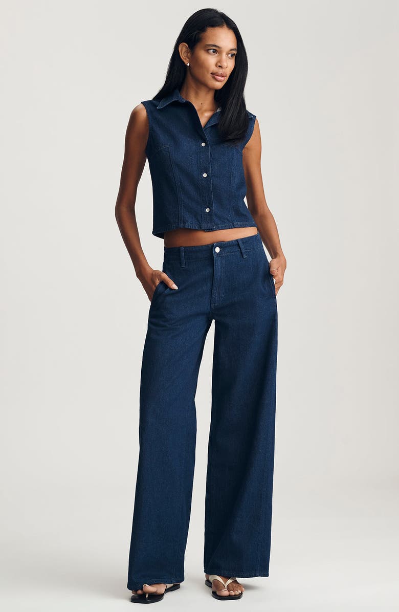 Mavi Jeans Bria Sleeveless Crop Denim Shirt, Alternate, color, Dark Linen Denim
