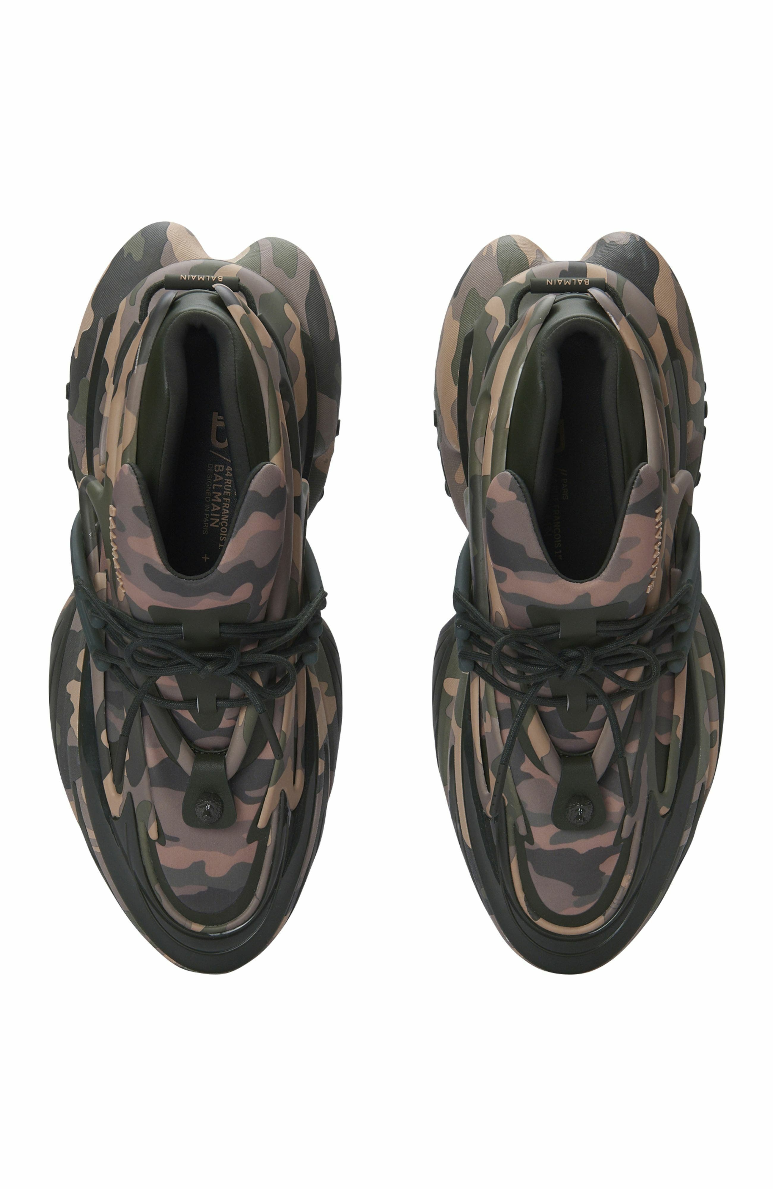 Balmain Unicorn Low Camouflage-Print Trainers, Alternate, color, 