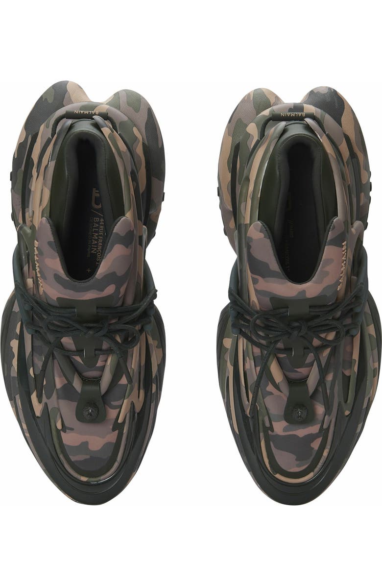 Balmain Unicorn Low Camouflage-Print Trainers, Alternate, color,