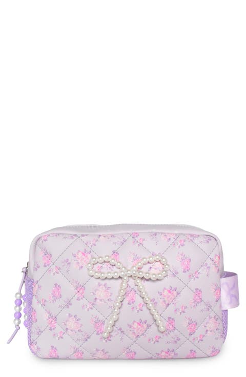 Kids' Bow Pearl Floral Quilted Cosmetic Bag