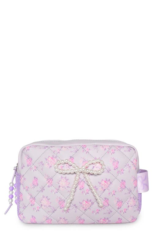 Omg Accessories Kids' Bow Pearl Floral Quilted Cosmetic Bag In Pink