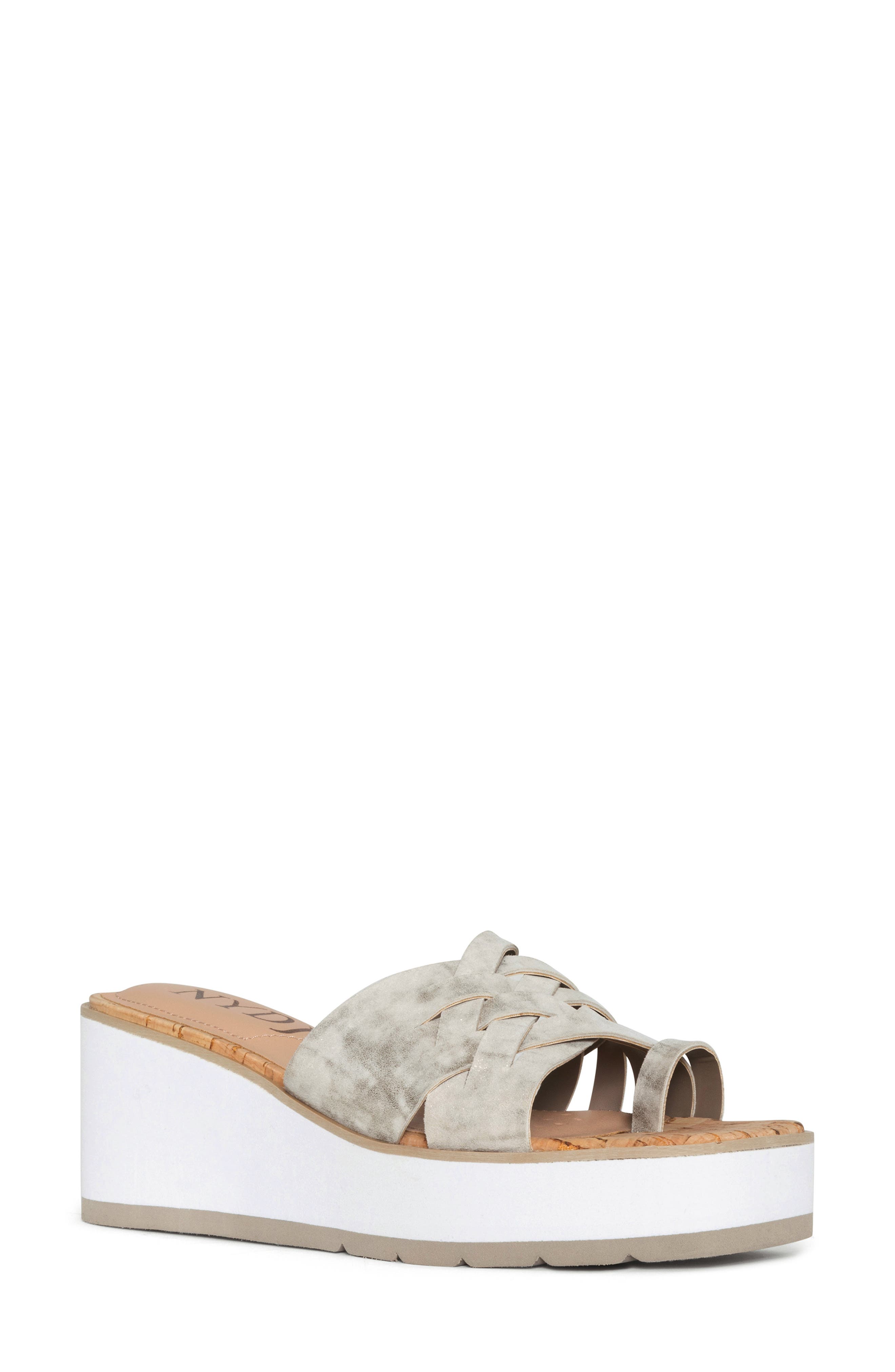 NYDJ Reesie Platform Wedge Sandal, Main, color, Pewter