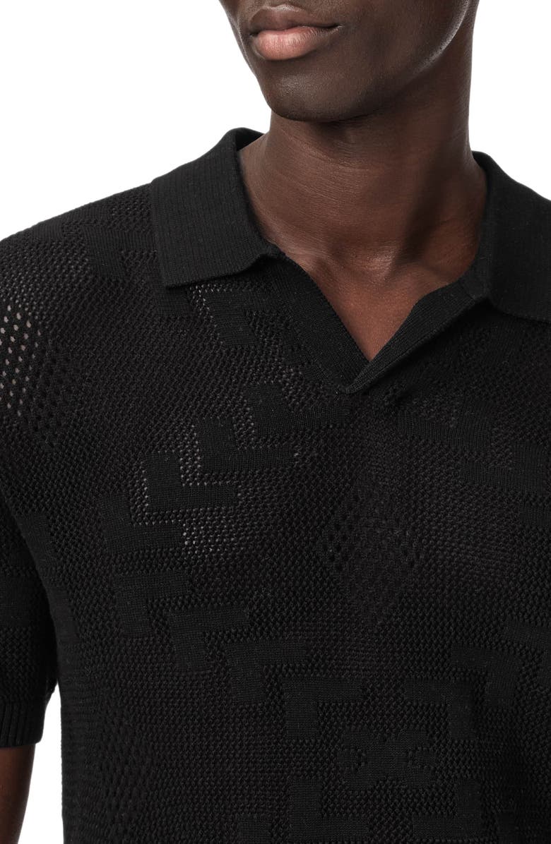 John Varvatos Corso Organic Cotton Diamond Crochet Polo, Alternate, color, Black