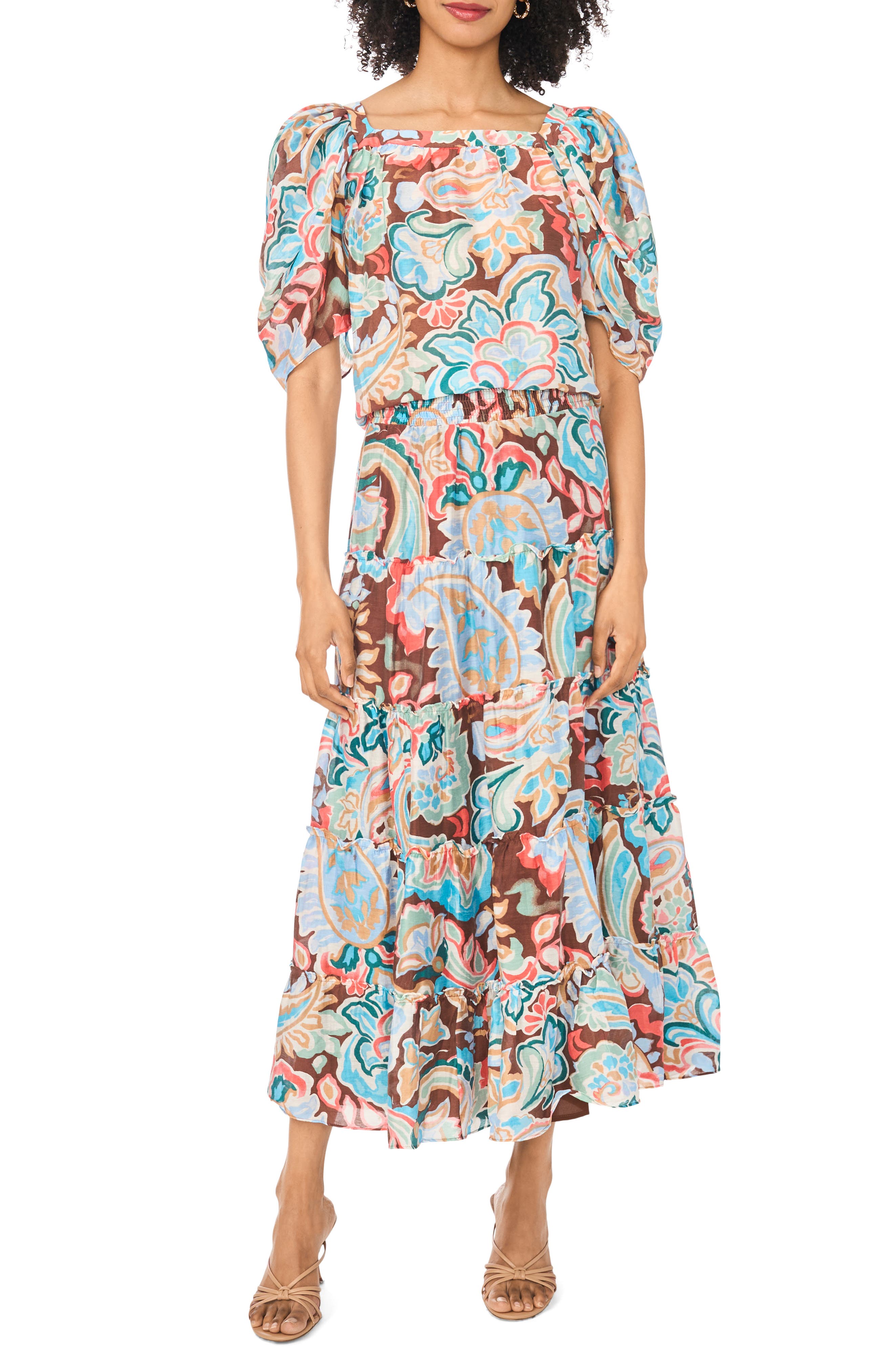 Vince Camuto Short Sleeve Tiered Midi Dress