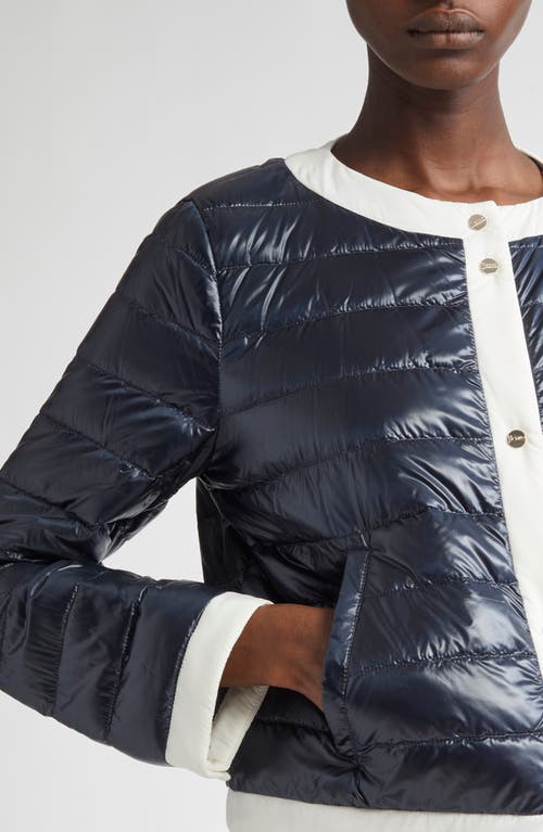 Herno Contrast Trim Quilted Nylon Down Jacket In Blue