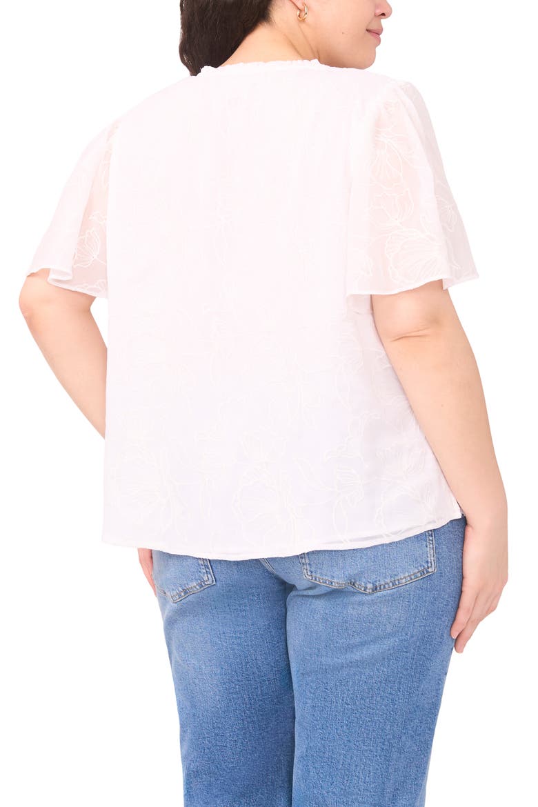 Embroidered Flutter Sleeve Top, Alternate, color, ULTRA WHITE