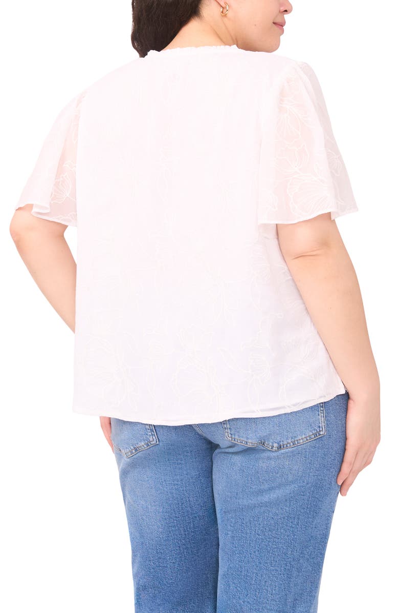 Vince Camuto Embroidered Flutter Sleeve Top, Alternate, color, Ultra White