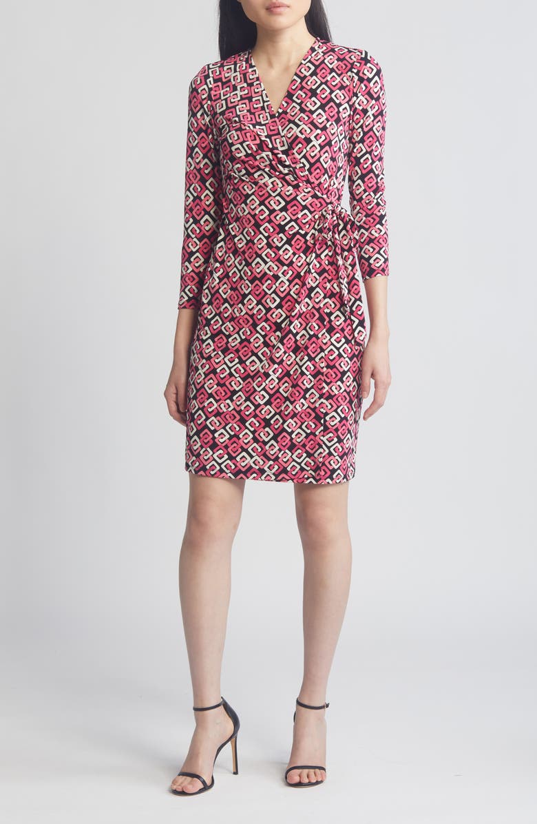 Anne Klein Print Long Sleeve Wrap Dress, Main, color, 