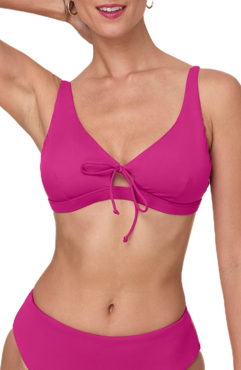 Andie Crete Tie Front Bikini Top, Main, color, Fuchsia